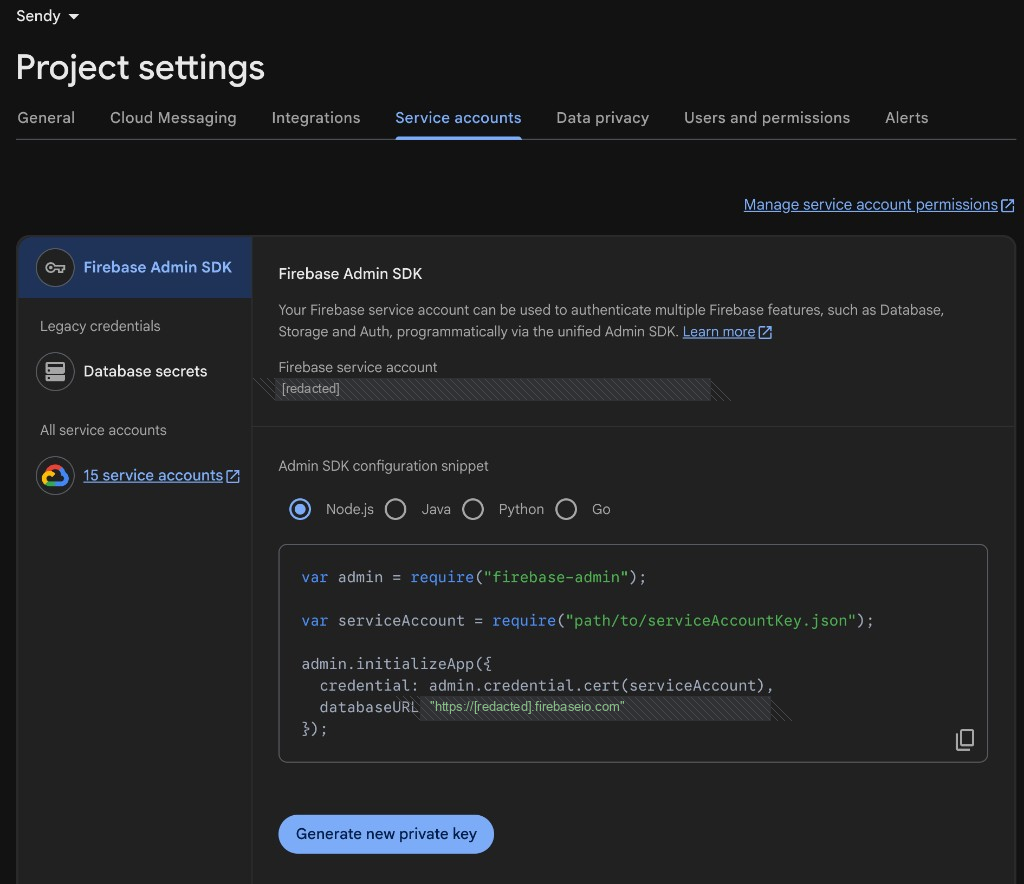 Firebase 서비스 계정 키 발급